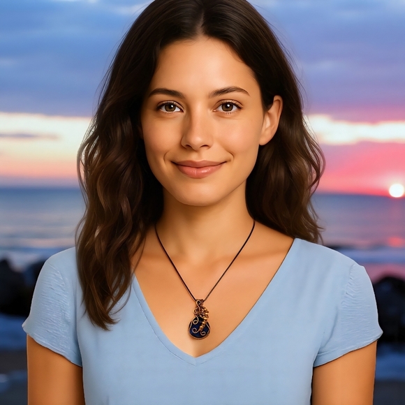 🆕️ Boho Chic Deep Blue Quartz Copper Wire Wrapped Pendant Statement Necklace - Picture 11 of 16